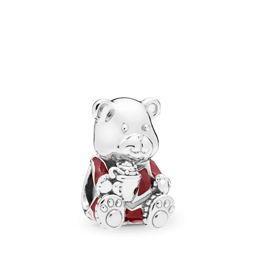Charm Dije Oso Navideño Esmalte Rojo Y Blanco