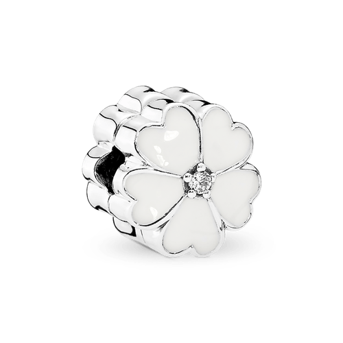 Clip Pandora Prímula Blanca Y Esmalte Blanco