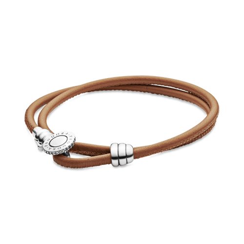 Brazalete Moments Double De Cuero, Bronceado Dorado