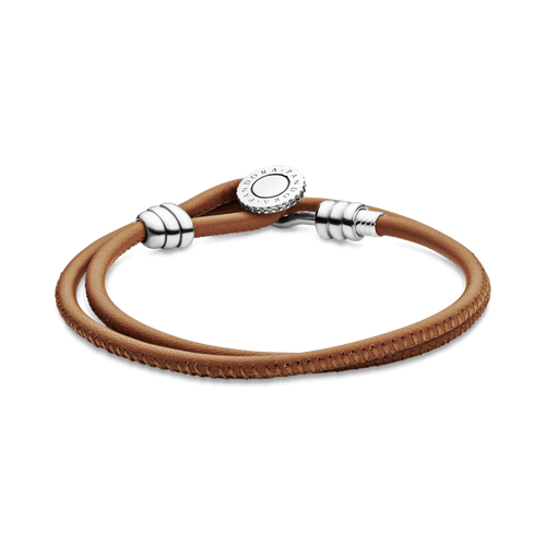 Brazalete Moments Double De Cuero, Bronceado Dorado