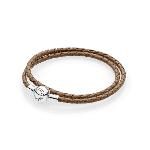 Brazalete Moments en cuero trenzado doble marrón