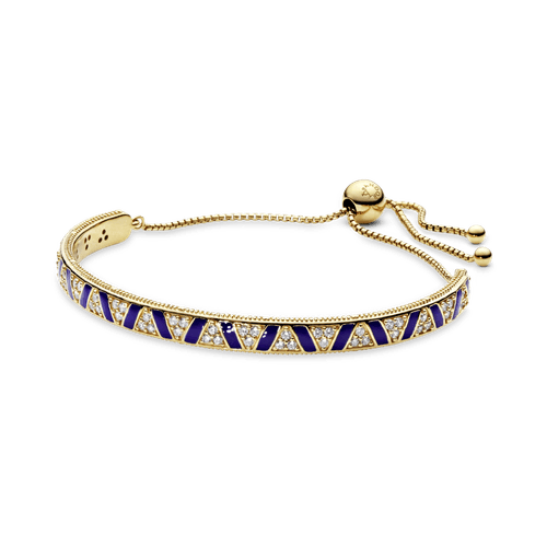 Brazalete Recubrimiento en Oro de 14k deslizante con piedras y franjas azules