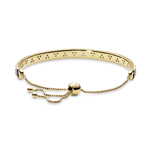 Brazalete Recubrimiento en Oro de 14k deslizante con piedras y franjas azules