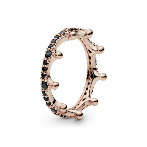 Anillo Corona Reluciente Con Piedras Negras
