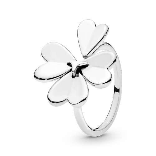 Anillo abierto trébol de la suerte de cuatro hojas
