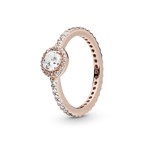 Anillo Clásico Con Halo Brillante Circular Recubrimiento en Oro Rosa de 14k