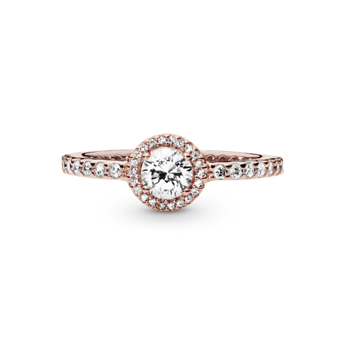 Anillo Clásico Con Halo Brillante Circular Recubrimiento en Oro Rosa de 14k