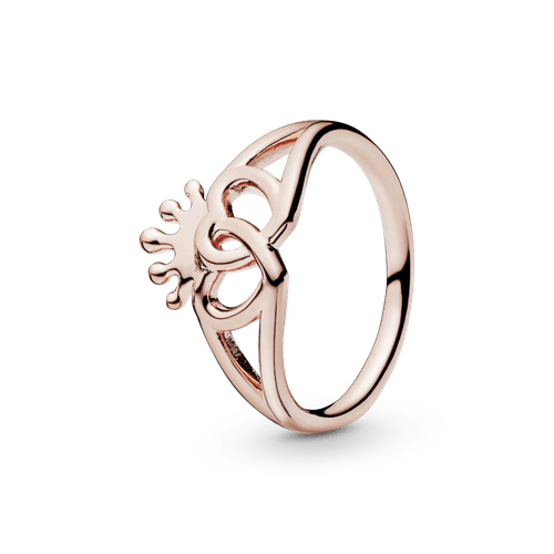 Anillo Corazones entrelazados y corona Recubrimiento en Oro Rosa de 14k