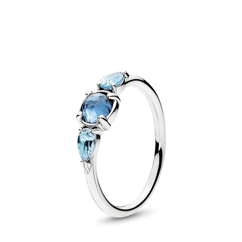 Anillo Patrones de escarcha, azul luz de luna y cristal azul cielo Pandora Moments