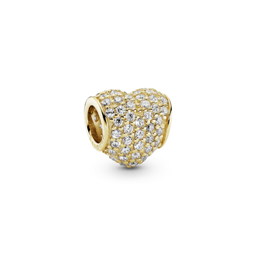 Charm Corazón Pavé Circonia Cúbica Clara en Oro 14k