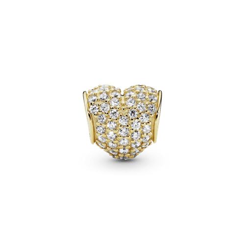 Charm Corazón Pavé Circonia Cúbica Clara en Oro 14k