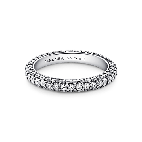 Anillo Fila en Pavé Plateado