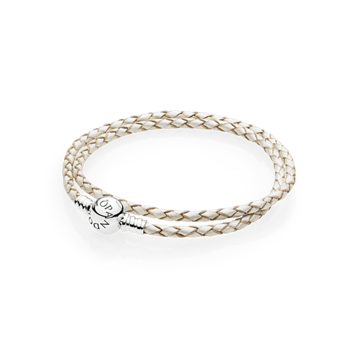 Brazalete Moments en cuero trenzado doble blanco