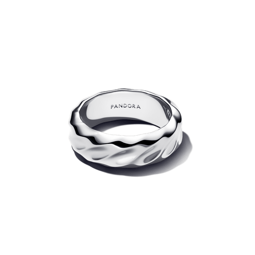 Anillo Banda Ancha Ondulada Plateado