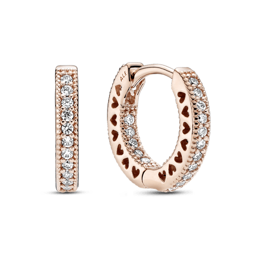 Argollas con corazón pavé Recubrimiento en Oro Rosa de 14k