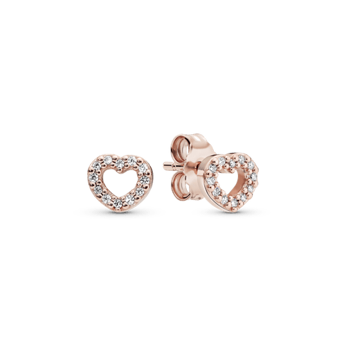 Aros de botón Corazón abierto Recubrimiento en Oro Rosa de 14k