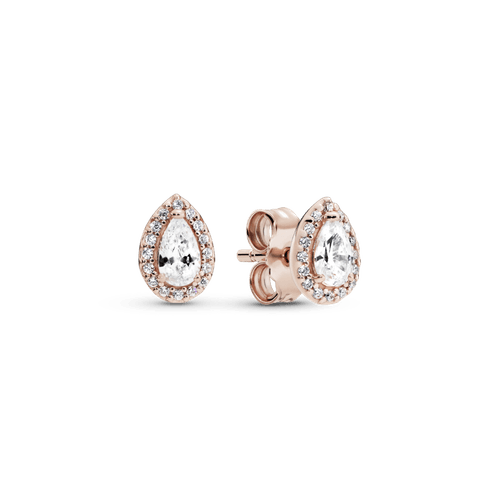 Aros de botón halo de gota Recubrimiento en Oro Rosa de 14k