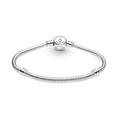 Brazalete cadena de serpiente Pandora Moments con broche de disco azul resplandeciente