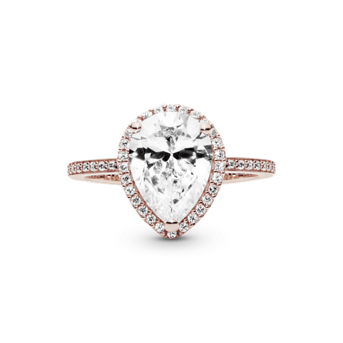 Anillo con halo brillante en forma de gota Recubrimiento en Oro Rosa de 14k