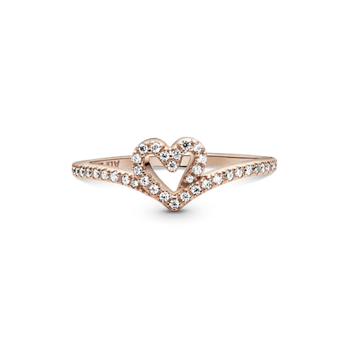 Anillo Hueso de los deseos con corazón reluciente Recubrimiento en Oro Rosa de 14k