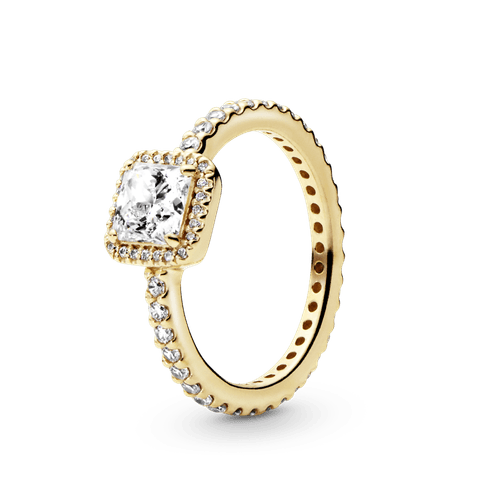 Anillo Oro 14K cuadrado con halo brillante