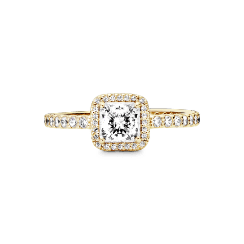 Anillo Oro 14K cuadrado con halo brillante