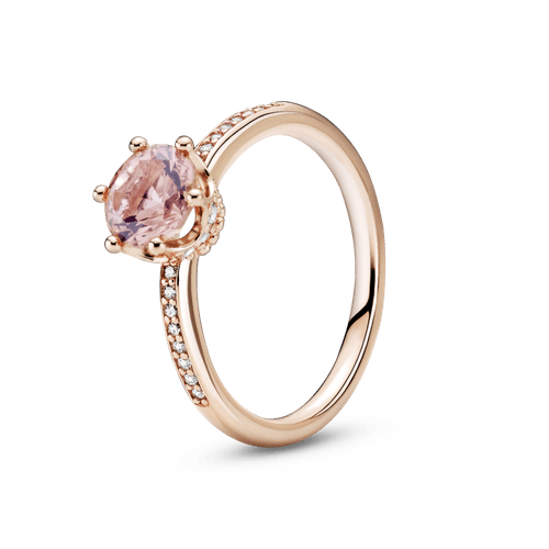 Anillo Solitario Corona Brillante Rosa Recubrimiento en Oro Rosa de 14k