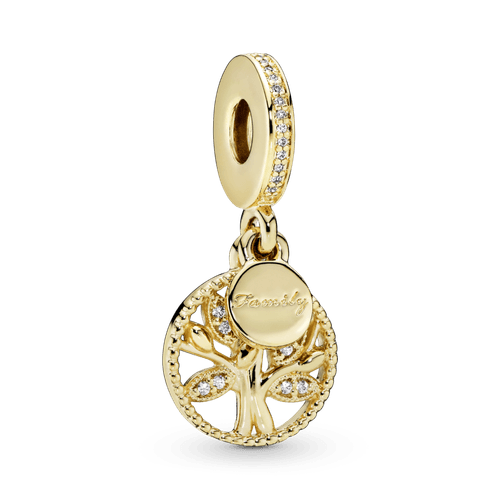Charm colgante Árbol de familia reluciente Recubrimiento en Oro de 14k