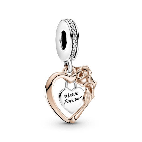Charm colgante Corazón y Rosa Recubrimiento en Oro Rosa de 14k