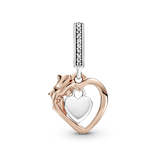 Charm colgante Corazón y Rosa Recubrimiento en Oro Rosa de 14k