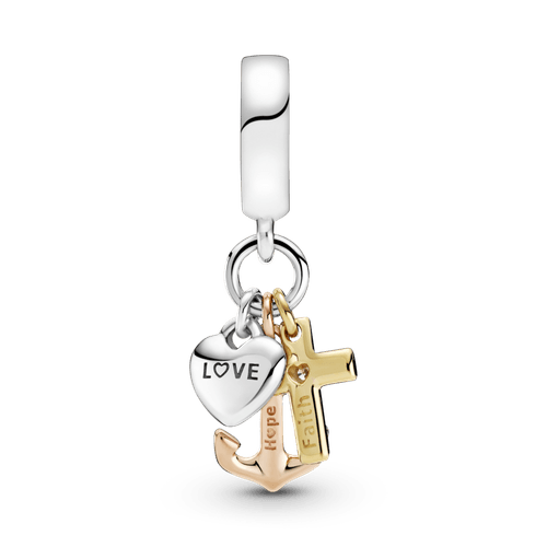 Charm Colgante De Tres Tonos Cruz, Corazón Y Ancla.
