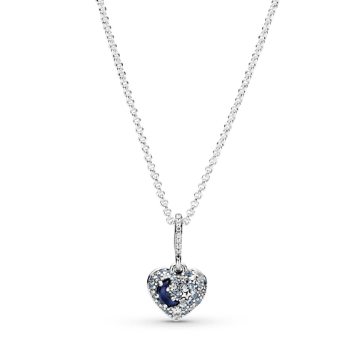 Collar De Corazón Con Estrellas Y Luna Azul Brillante