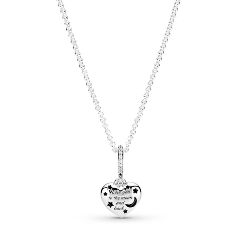 Collar De Corazón Con Estrellas Y Luna Azul Brillante