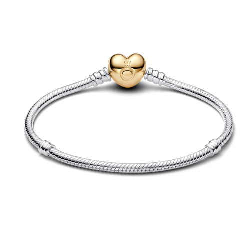 Brazalete Pandora Moments cadena de serpiente con broche de corazón Recubrimiento en Oro de 14k