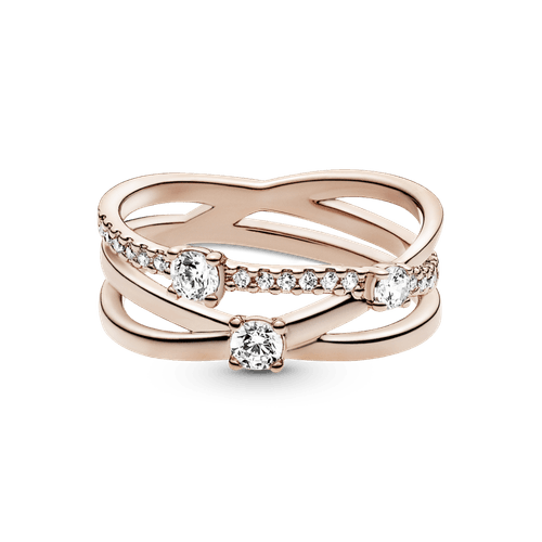 Anillo Banda Triple Resplandeciente Recubrimiento en Oro Rosa de 14k