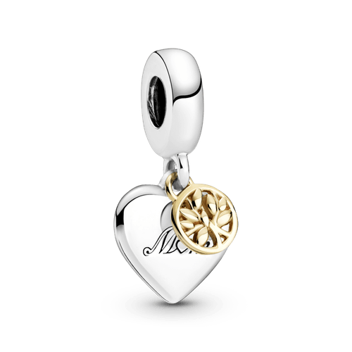 Charm Colgante De Dos Tonos Árbol De Familia Y Corazón
