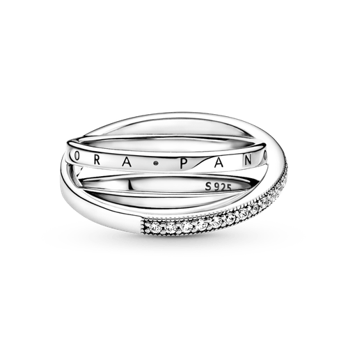 Anillo De Banda Triple Cruzado Con Pavé