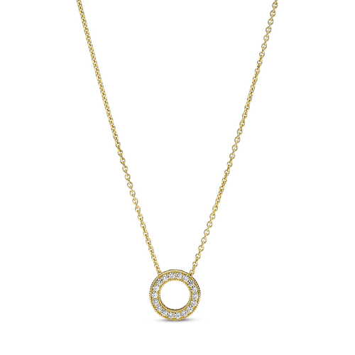Collar Cadena Círculo De Pavé Con Logotipo Pandora Recubrimiento en Oro de 14k