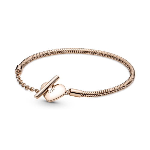 Brazalete Pandora Moments Cadena De Serpiente Con Un Recubrimiento En Oro Rosa De 14K Con Cierre En T Y Corazon