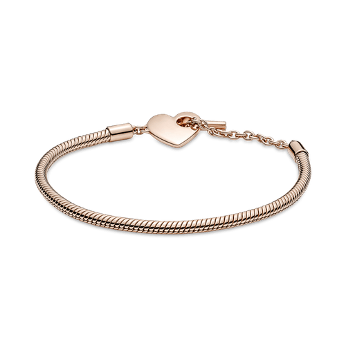 Brazalete Pandora Moments Cadena De Serpiente Con Un Recubrimiento En Oro Rosa De 14K Con Cierre En T Y Corazon