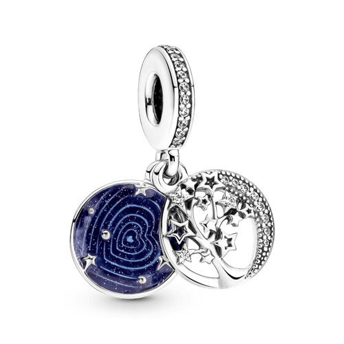Charm Colgante Doble En Plata De Ley Árbol & Luna De La Galaxia