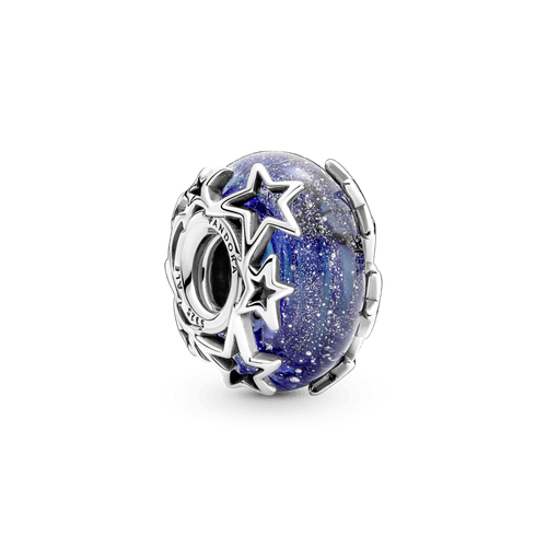 Charm De Cristal De Murano En Plata De Ley Galaxia & Estrella