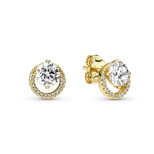 Aros De Botón Halo Redondo Reluciente Recubrimiento En Oro De 14K