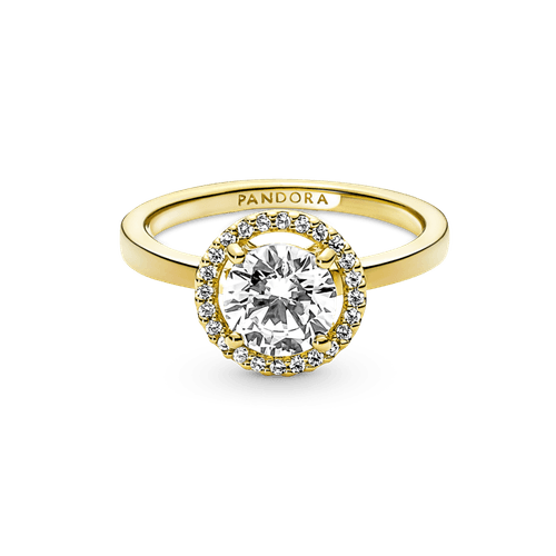 Anillo Halo Redondo Brillante Recubrimiento En Oro De 14K