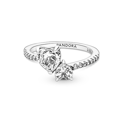 Anillo Reluciente Corazón Doble