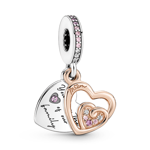 Charm Colgante Doble Corazones Entrelazados Con Infinito Recubrimiento En Oro Rosa De 14K