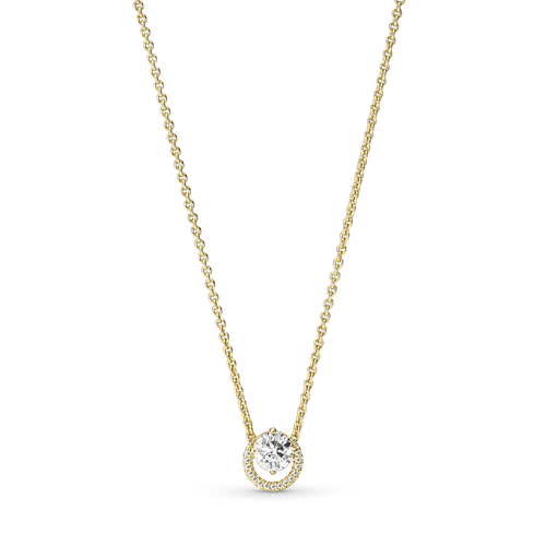 Collar Cadena Con Pendiente Halo Redondo Reluciente Recubrimiento En Oro De 14K