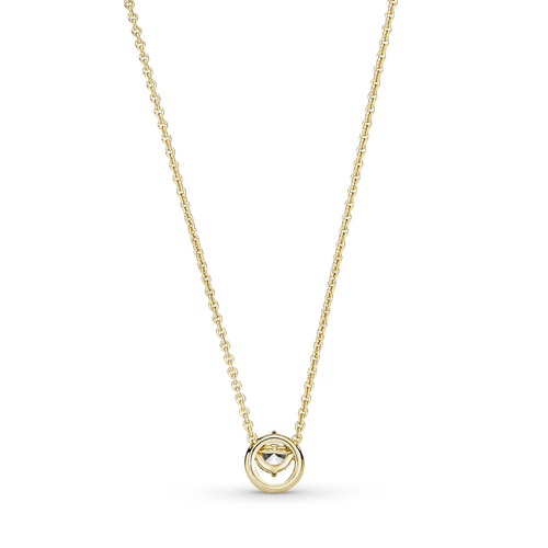 Collar Cadena Con Pendiente Halo Redondo Reluciente Recubrimiento En Oro De 14K