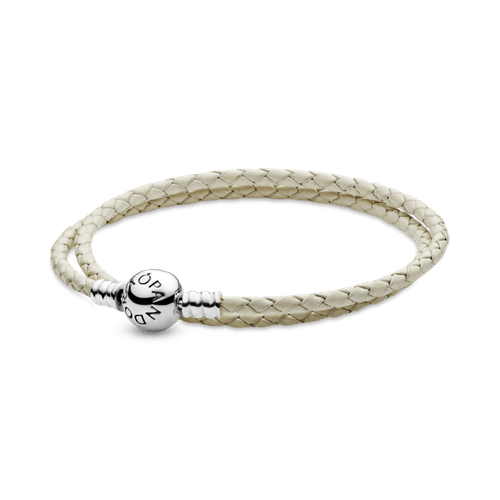 Brazalete en Cuero Trenzado Doble con Cierre Pandora