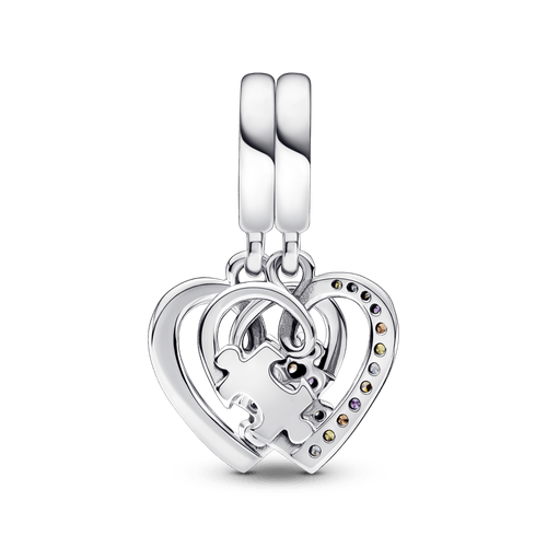 Charm colgante Corazones de Amistad separables con pieza de rompecabezas Pandora Plata Esterlina